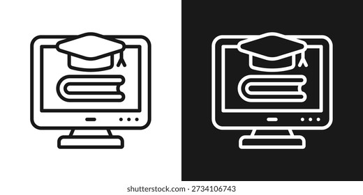 Ícone de aprendizagem on-line em estilo de linha preto e branco