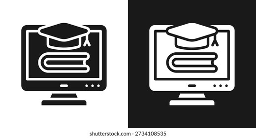 Icono de aprendizaje en línea en estilo de glifo en blanco y negro