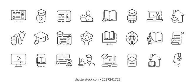 Online learning icon collection. Distance learning design. Modern education linear icons. Vector icons