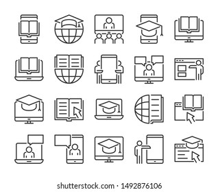 Online Learning Icon. Online Education Line Icons Set. Vector Illustration.