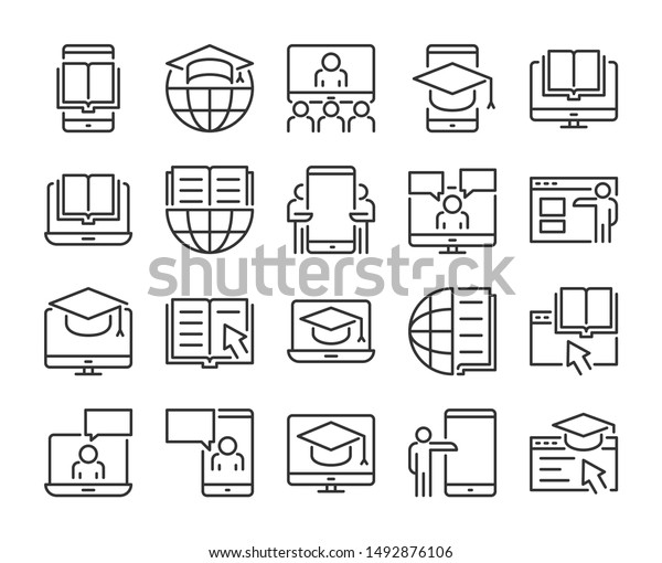 Online Learning Icon Online Education Line Stock Vector Royalty