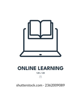 Online Learning Icon. E-learning, Education, Virtual. Editable Stroke. Simple Vector Icon