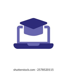 Online Learning Icon with Laptop and Graduation Hat Symbol