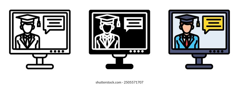 Online Learning Icon, A method of education where students attend classes, complete assignments, and interact with instructors through the internet.