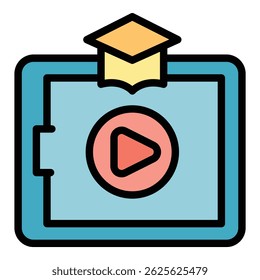 Icono de aprendizaje en línea esbozo Vector. Curso de Web. Video Color del libro plano