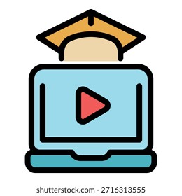 Online learning icon. Outline online learning vector icon color flat isolated