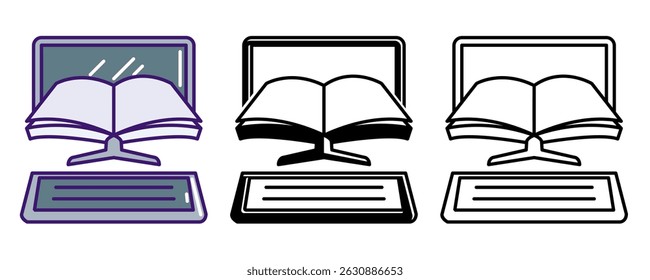 Online Learning icon represented by virtual book Line, Filled, Color style.