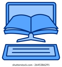 Online Learning icon represented by virtual book Blue style.