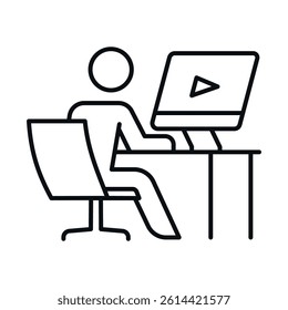 An online learning icon representing a person interacting with an online platform for a digital education experience