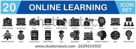 Online Learning Icon Set With Online Learning, Online Class, 