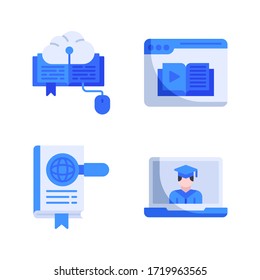 Online Learning icon set = cloud book, ebook, encyclopedia, male student graduation