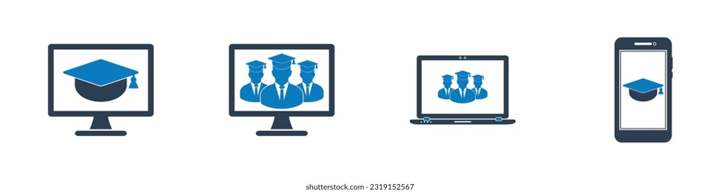 Online Learning Icon Set. Editable Flat Vector Illustration.