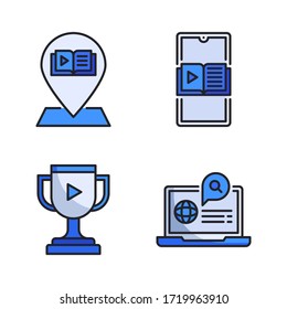 Online-Learning-Icon-Set (Filled Line) = Pin-Position, E-Book, Online-Pokal, Notebook-Seo