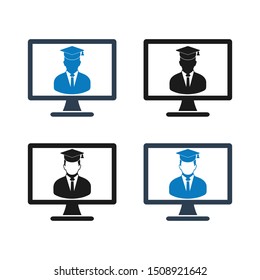 Online Learning Icon Set. Flat style vector EPS.
