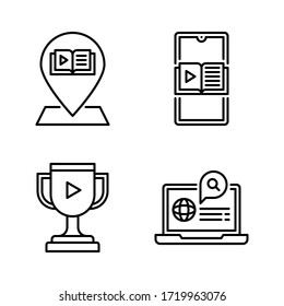 Online Learning icon set = pin location, ebook, trophy online, laptop seo