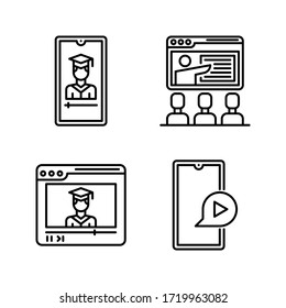 Juego de iconos de Aprendizaje en línea = smartphone, seminario web, graduación en línea, juego para smartphones