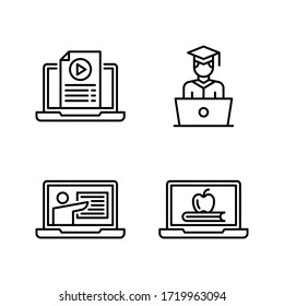 Online Learning icon set = online tutorial, male student, teacher, book online