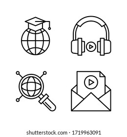 Online Learning icon set = worldwide, headphone, search engine, email