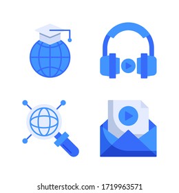 Online Learning icon set = worldwide, headphone, search engine, email