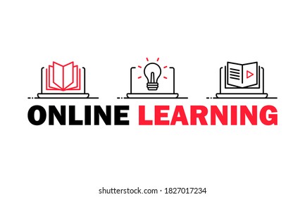 Online learning icon. Studying at home. Vector on isolated white background. EPS 10