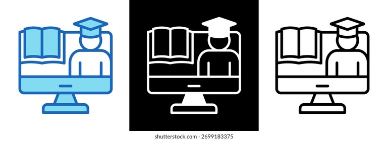 Ilustração de vetor de estilo triplo de ícone de aprendizado on-line