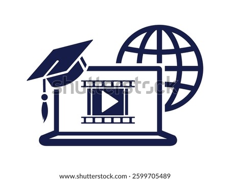 Online learning icon, world video webinar, e-learning on tablet. Logo concept of video podcasts sign on transparent background.
