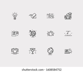 Online learning icons set. College and online learning icons with best student, geography and school bell. Set of model for web app logo UI design.