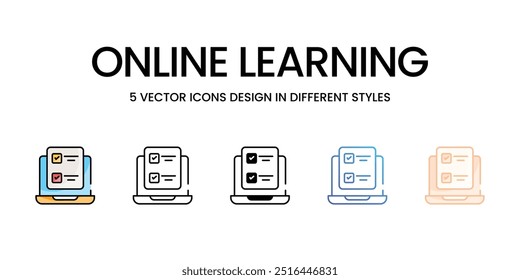 Online Learning icons set five different style vector stock illustration