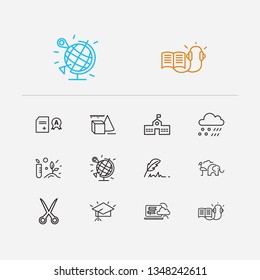 Online Learning Icons Set. Meteorology And Online Learning Icons With Quill Pen, Primary School And School Transcript. Set Of Construction For Web App Logo UI Design.