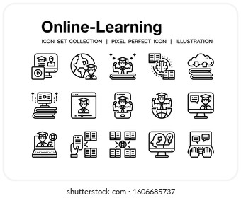 Online Learning Icons Set. UI Pixel Perfect Well-crafted Vector Thin Line Icons. The illustrations are a vector.