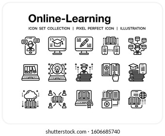 Online Learning Icons Set. UI Pixel Perfect Well-crafted Vector Thin Line Icons. The illustrations are a vector.
