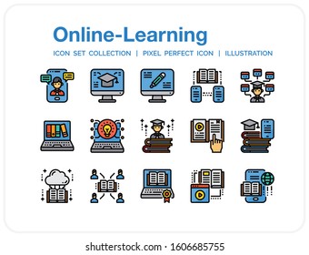 Online Learning Icons Set. UI Pixel Perfect Well-crafted Vector Thin Line Icons. The illustrations are a vector.