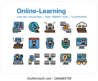 Online Learning Icons Set. UI Pixel Perfect Well-crafted Vector Thin Line Icons. The illustrations are a vector.