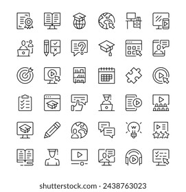 Online learning icons set. Vector line icons. Black outline stroke symbols