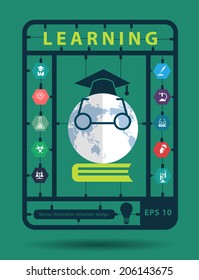 Online learning idea concept with trendy science icons, Creative plastic model kits set, info graphic layout banner vector illustration modern template design