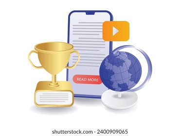 Online learning information with smartphone flat isometric illustration