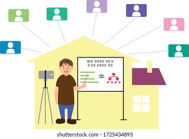 Online learning with internet network. Vector file format.