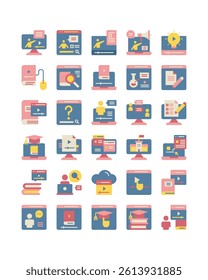 online learning, knowledge flat icon set vector illustration