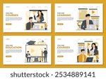 Online learning landing page template online education online course webinar flat design concept set
