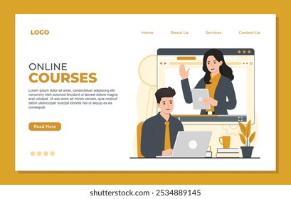 Aprendizaje en línea Plantilla de la página de destino Educación en línea Curso en línea webinar conjunto de conceptos de diseño plano
