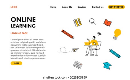 Online learning landing page vector