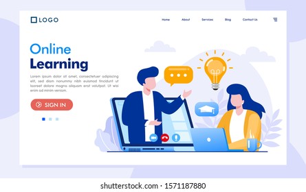 Online learning landing page website illustration vector flat design 