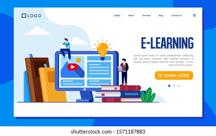 Online learning landing page website illustration vector flat design 