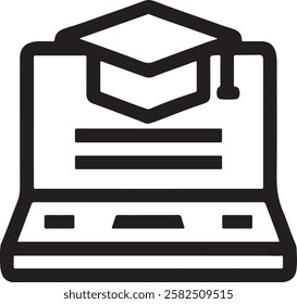 Online Learning Laptop Icon with Graduation Cap  for Education Concepts
