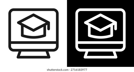 Icono de línea de aprendizaje en línea en estilo blanco y negro