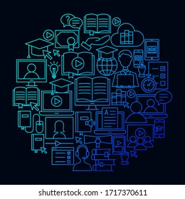 Online Learning Line Icon Circle Concept. Vector Illustration of Outline Design.