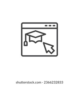 Icono de línea de aprendizaje en línea. Signo de estilo lineal de educación en línea para concepto móvil y diseño web. Icono de vector de esquema de aprendizaje electrónico. Símbolo, ilustración del logotipo. Gráficos vectoriales