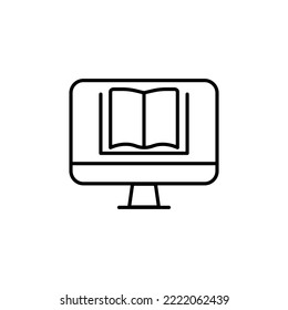 Online learning line icon. linear style sign for mobile concept and web design. Computer with a book outline vector icon. Symbol, logo illustration. Vector graphics