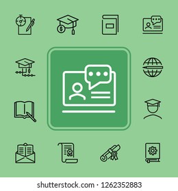 Online learning line icon set. Book, webinar, diploma. Education concept. Can be used for topics like studying, teaching, graduation