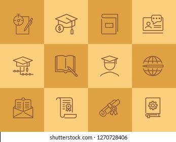 Online learning line icon set. Book, webinar, diploma. Education concept. Can be used for topics like studying, teaching, graduation